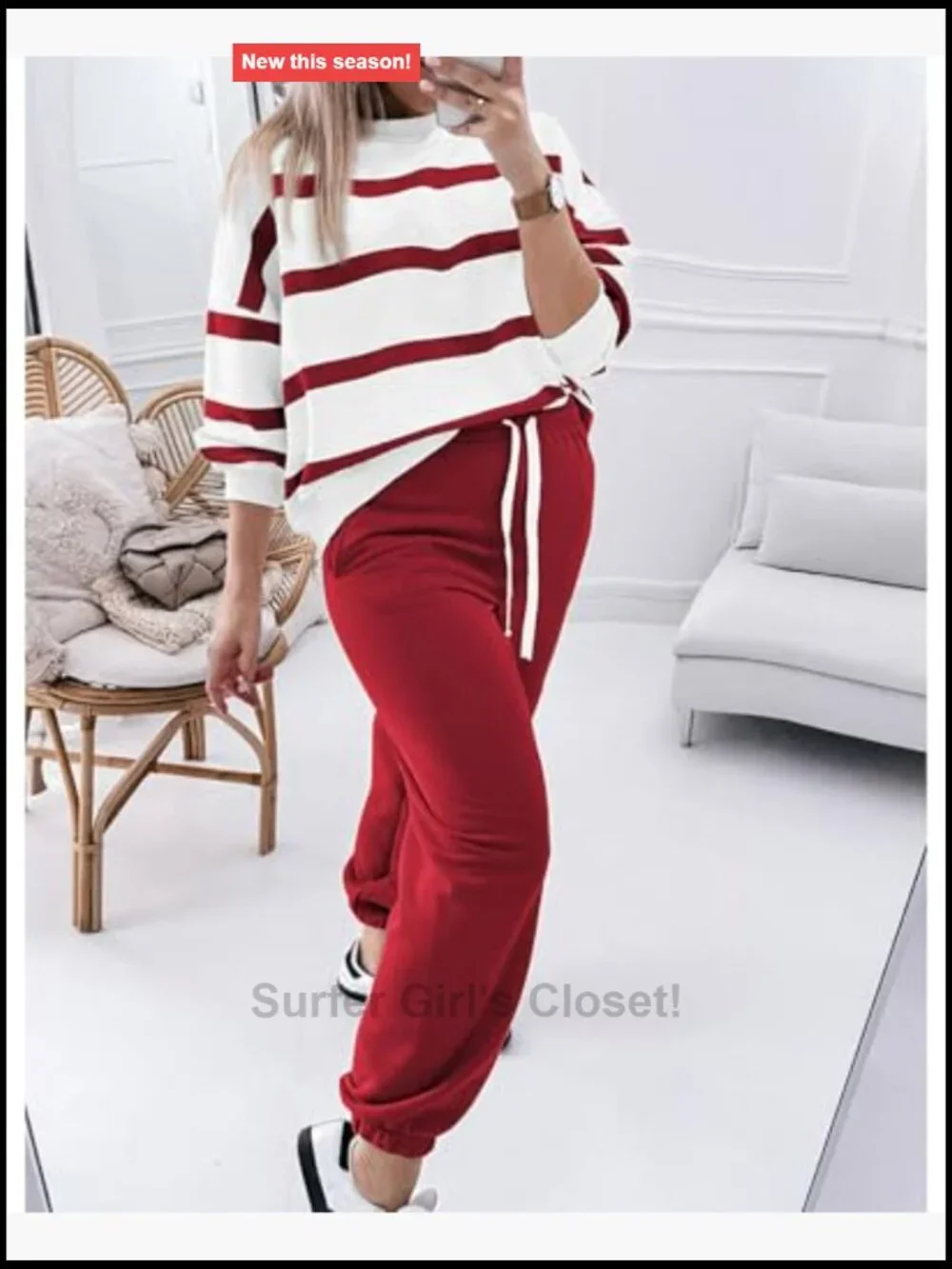 Striped Workout Set Two Piece Tracksuit Oversized Top and Jogger Pants Lounge
